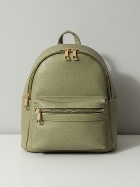 NGIL Y2K Olive Green Faux Leather Front Pokcet Mini Backpack Everyday Bag